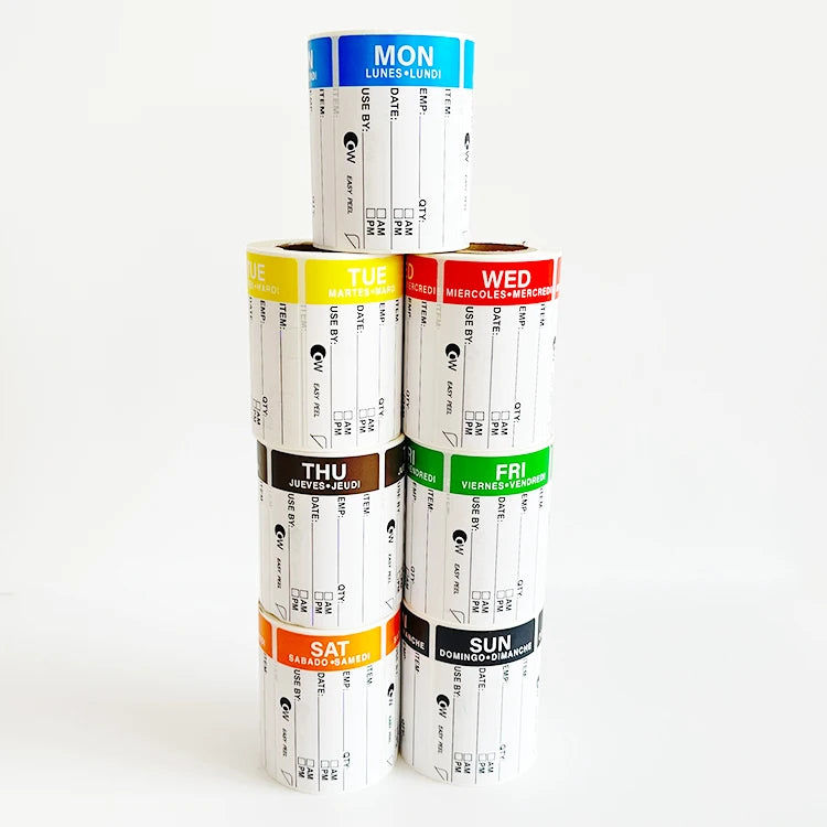 Rectangle-Shaped Removable Day Label Tabs for Restaurant Inventory Management Week (Mon-Sun) Food Dots Meal Prep Promotion