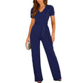 Custom Women's High Waist Summer Jumpsuit with Elegant V Neck Pleated Loose Twist Flounces Wide Leg Pants Adult Casual Clothing