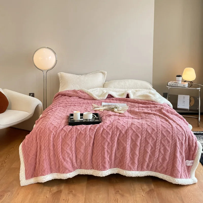 DaiRui Nordic Simple Blanket Winter Thick Double Layer Soft Warm  Blankets Geometric Stripe Blanket