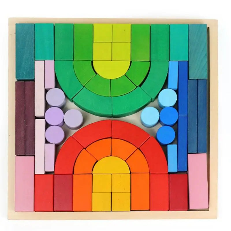2024 Kid Wooden Roman rainbow Toys Children's Early Educational Learning Puzzle Building Blocks Toys Set for Girl