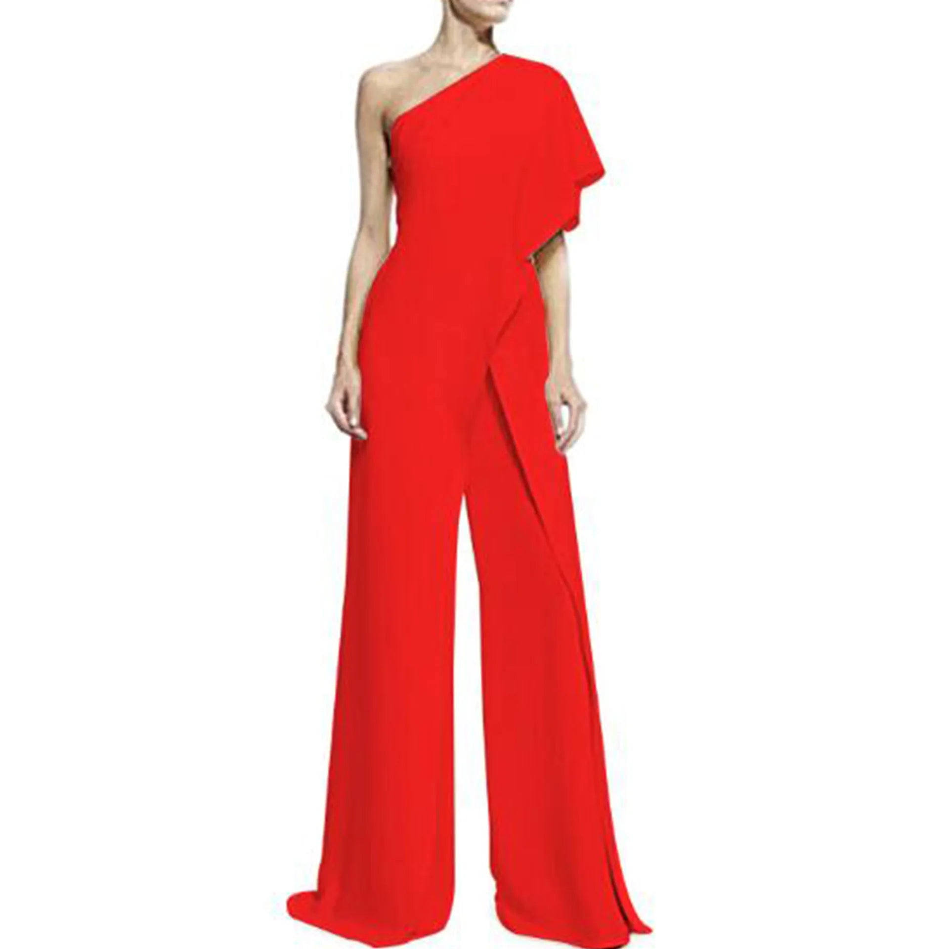 Spring Fashion Solid Color Bright-Edge Jumpsuit Big Size Single Off Shoulder African Rompers Clothing