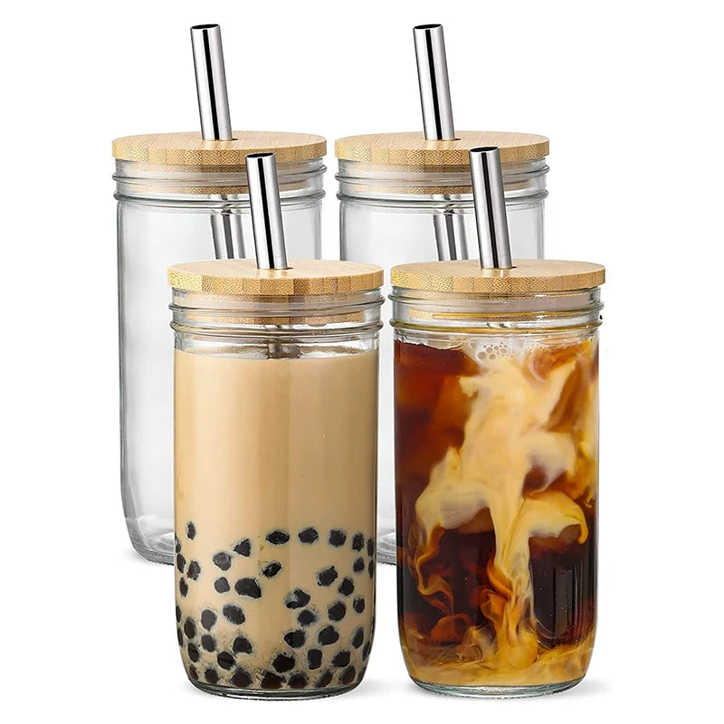 Amazons Newly Glass Cup With Bamboo Lid and Straw Reusable Glass Coffee Cup Glass Tumbler With Wood Lid