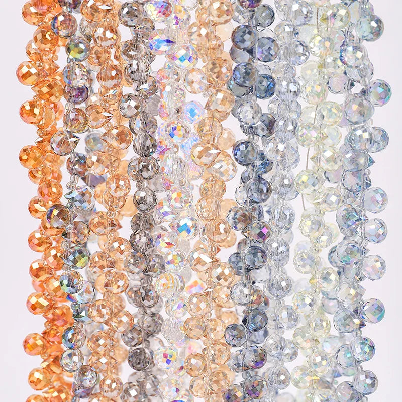 High Quality 6MM Plating Color Waterdrop Shape Glass Bead With Hole  AB Color Crystal Glass Bead for Jewelry Making
