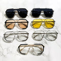 DL Glasses Hot Selling Double Bridge One-piece Sun Glasses Oversized Transparent Yellow Shades Irregular Square Sunglasses