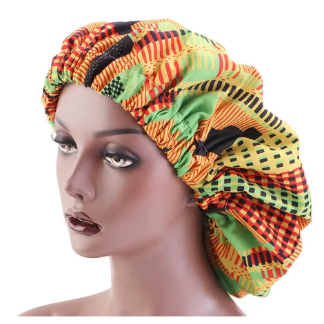 2025 Hot Selling Double Layer Satin Lined Sleep Cap Bonnet for Women Custom Logo Floral Pattern Long Hair Casual Four Seasons