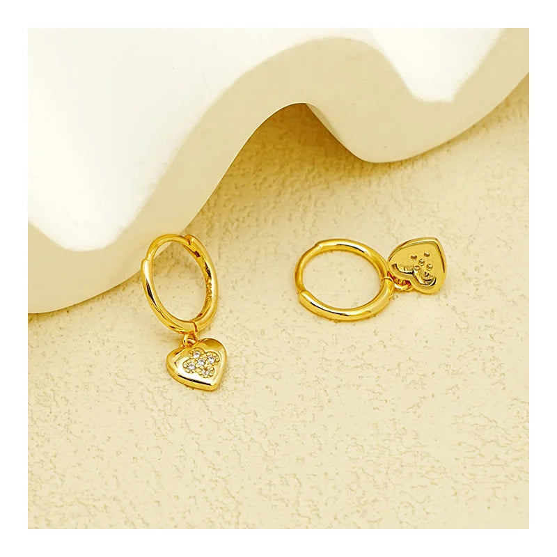 Free Design S925 Sterling Silver Four-leaf Clover love Inlaid Zircon Ear Loop Ear Buckle Heart Earrings