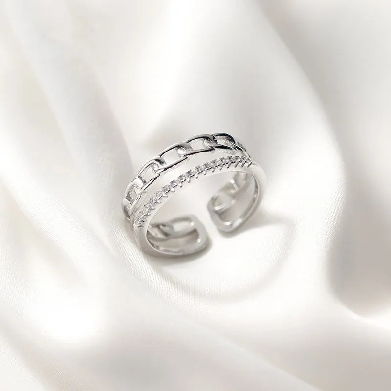 925 Sterling Silver Geometric Chain Shape Finger Ring Adjustable Open Cubic Zirconia Knuckle Rings Fine Jewelry for Women