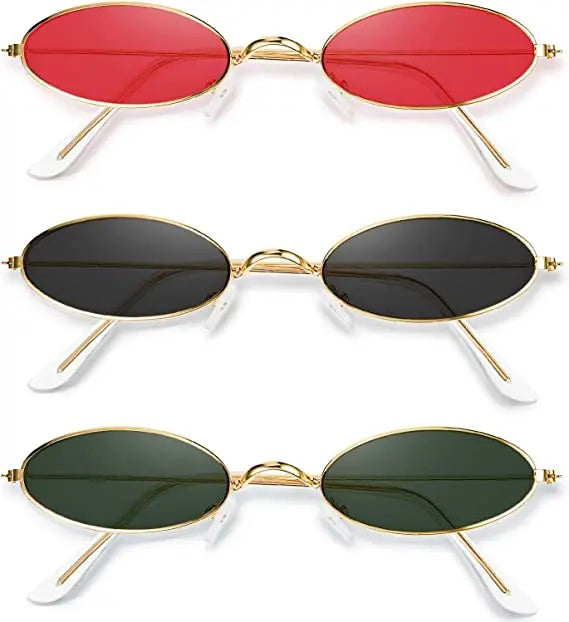 Custom Logo Vintage Oval Sunglasses Retro Slender Metal Frame Small Candy Colors UV400 Unisex