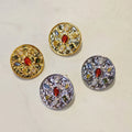 Ilona Gold & Silver Plated Copper Multi-Color Round Statement Earrings Hammered Textured Vintage Gemstone Studs Boho Jewelry