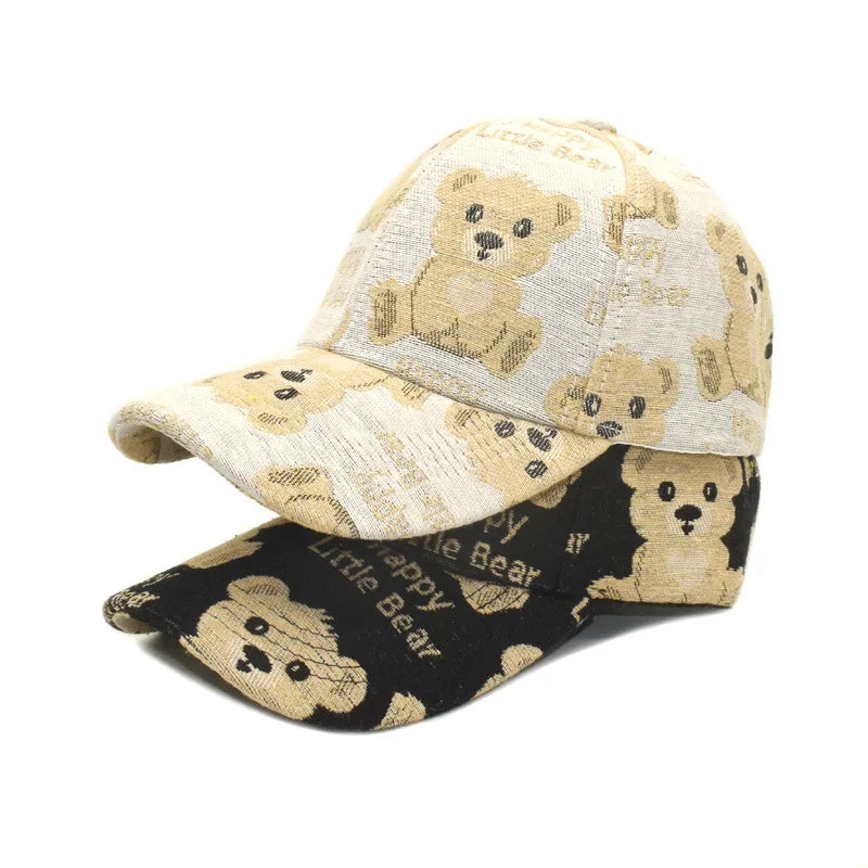 Landfond Hot Sale Print Retro Bear Curved Brim Baseball Cap Washed Outdoor Sports Hats Mens Women Baseball Caps