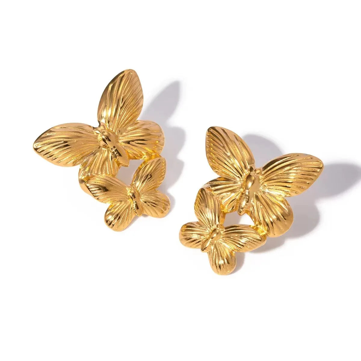 Designer Gold Plated Jewelry Waterproof and Tarnish Free Stainless Steel Butterfly Stud Earring Women Double Butterfly Earrings