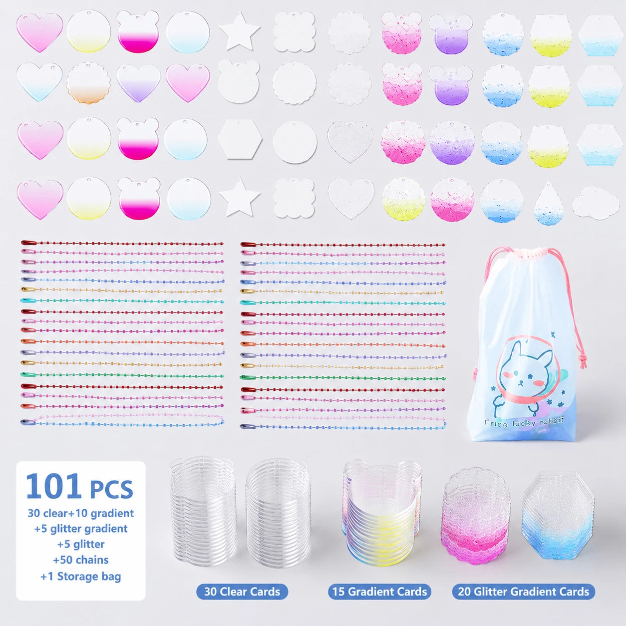 Bulk Acrylic Craft Supply Set with Clear Blanks Key Rings and Accessories