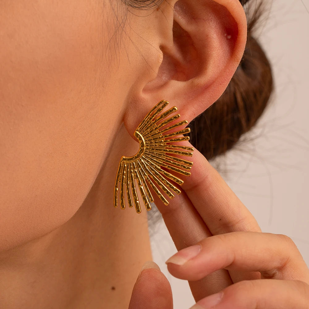J&D Custom 18K Gold Plated Stainless Steel Exaggerated Jewelry Boho Style Stud Earrings for Women