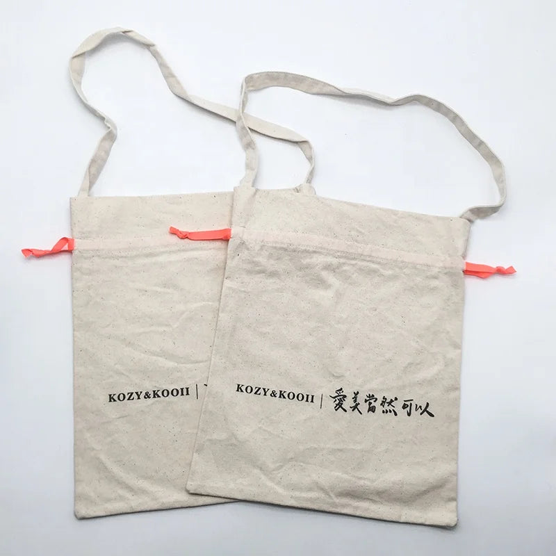 Recyclable Cotton Drawstring Shopping Pouch with Custom Logo Single Shoulder Gift Cloth Packaging Bag