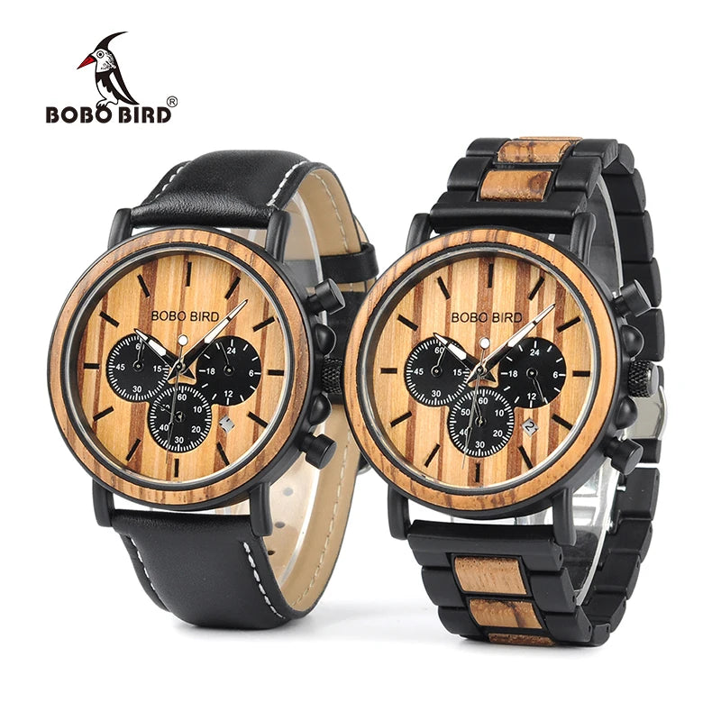 For BOBO BIRD Men's Stainless Steel Wrist Watches Quickship for Zebra Wooden Design Fashionable for Men Women Discount