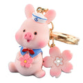 Cute Sakura Piggy Keychain Cartoon Carrot Flower Toy Pig Keyring Women Couple Backpack Pendant Car Charm Promotional Carabiners