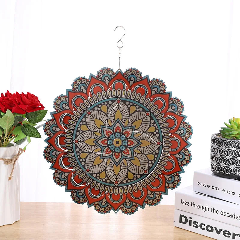Factory Price 12 Inch Wind Spinner Chimes Garden Indoor Outdoor Colorful Flowers Metal Stainless Steel 3D Rotating Windchime