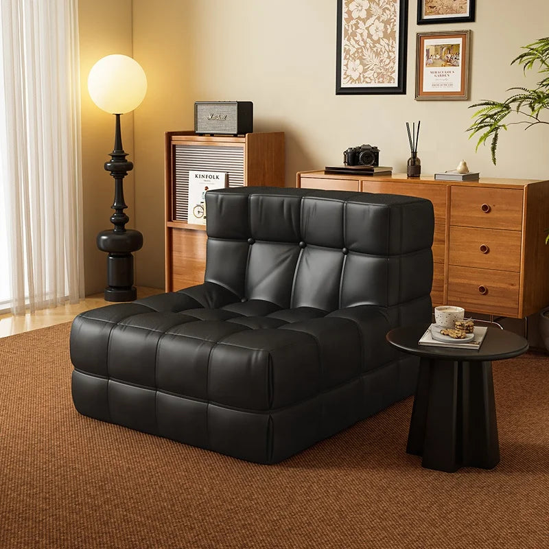 Modern Single L-Shape Bean Bag Sofa Chair with PU Leather Waterproof & Reclining Features for Bedroom or Balcony Use