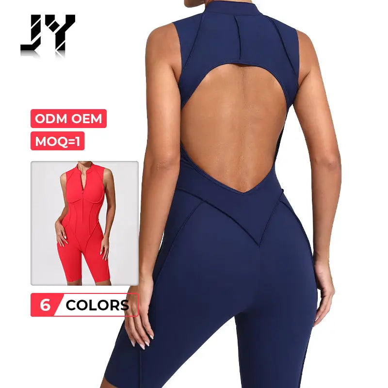 Joyyoung Wholesale Backless One Piece Gym Wear Active Workout Shorts Body Suit Summer Women Yoga Sports Jumpsuits Sweat-Wicking