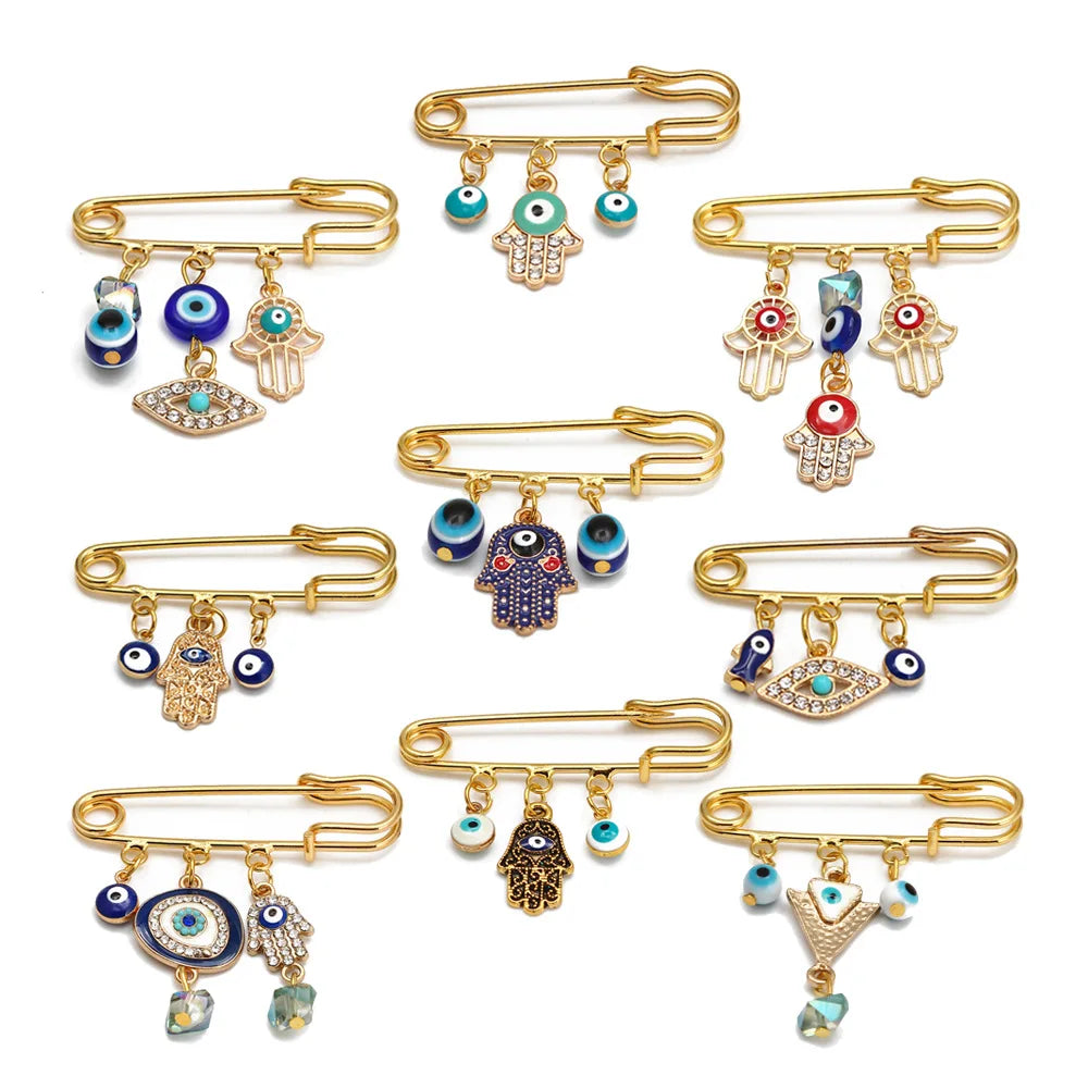 New Design Gold Plated Collar Brooch Cartoon Enamel Blue Eye Statement Safety Pin for Wedding Men/Women's Alloy Jewelry