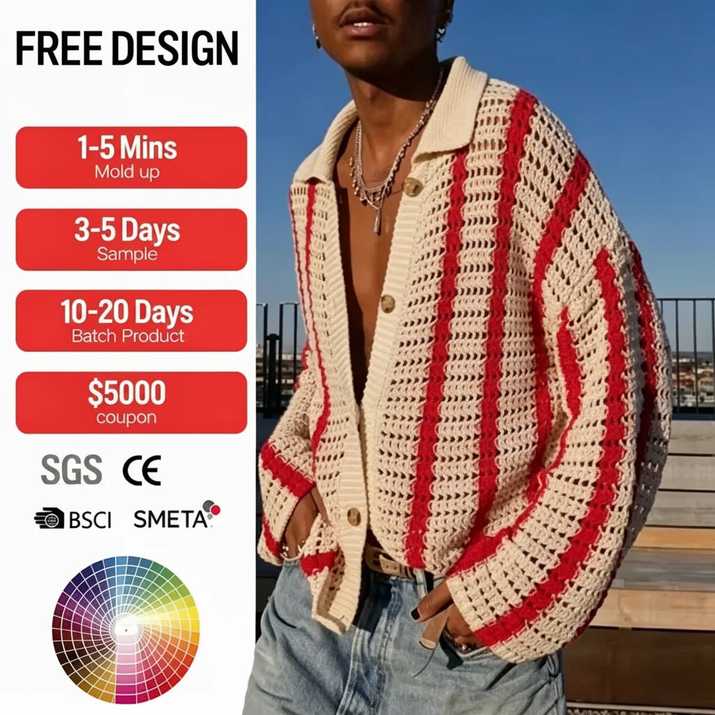 Ottoknit Custom Logo Design Knit Sweater Breathable Open Front Design Bangkok Style Knitwear Cardigan for Summer
