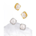 2024 New 925 Sterling Silver Fancy Square Zircon Pearl Charm Stud Earrings for Girls