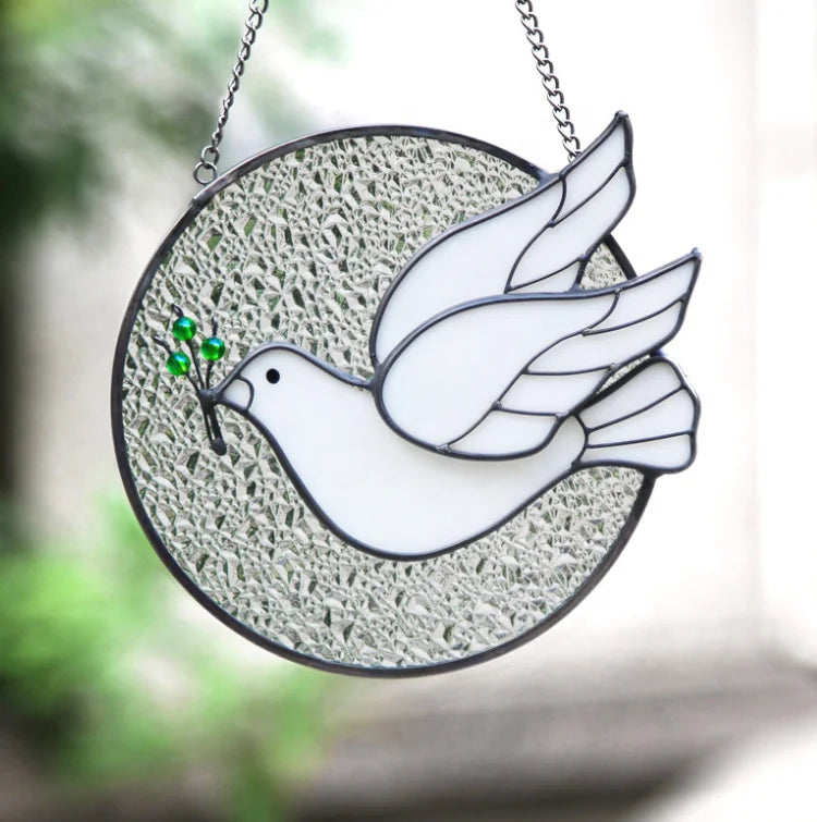 Pigeon Pendant Stained Glass Pendant Wind Chimes Window Ornament Pendant Wall Art Ornament