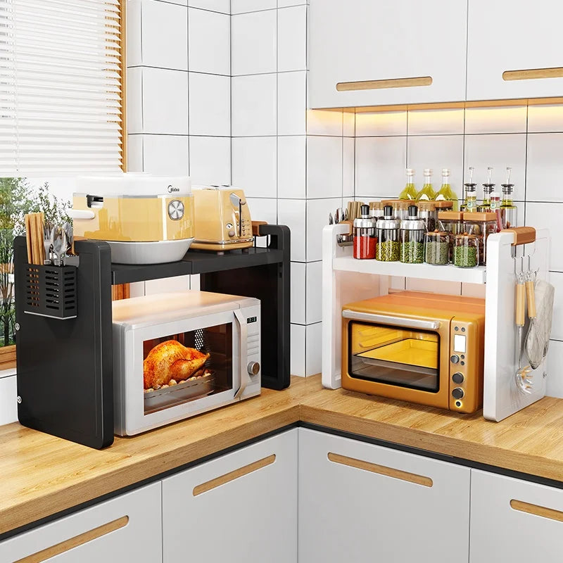 Metal Extendable Retractable Kitchen Storage Stand Floor Multi-layer Microwave Oven Rack Organizer Cutlery Display Holder Shelf