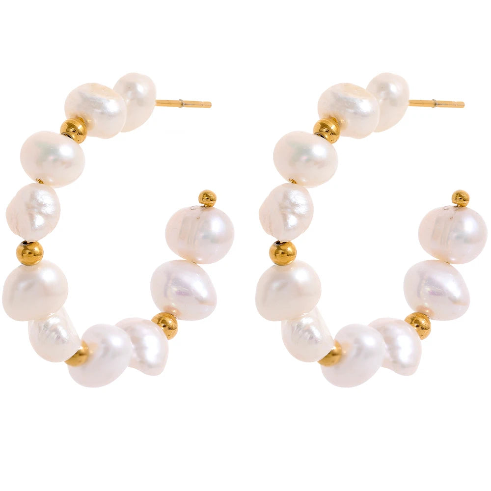 JINYOU 526 Elegant Irregular Natural Pearls Beads Stainless Steel Fashion Hoop Earrings Charm 18k Gold Plated Fashion Jewelry MegaBDM