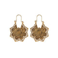Ethnic Style Retro Earrings Exotic Vintage Metal Hollow Flower Antique Earrings Bohemian Carved Palace Pattern Hook Earring