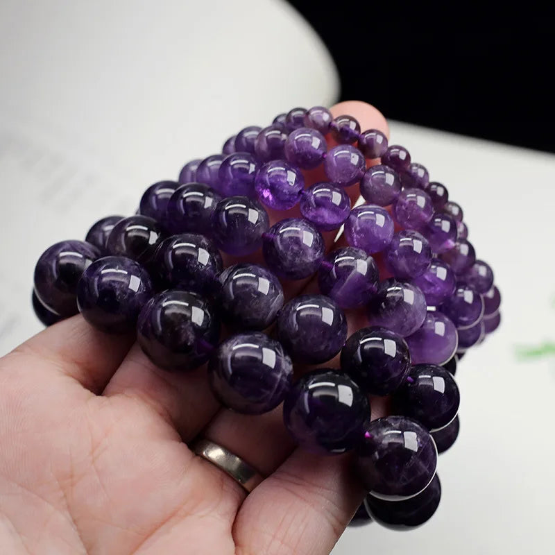 Wholesale Customization Powerful Healing 6Mm 8Mm 10Mm 12Mm 14Mm Beaded Amethyst Bracelet Natural Crystal Stone
