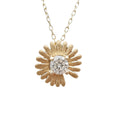 14K Solid Gold Moissanite Small Sunflower Pendant Necklace with 18inch Link Chain Trendy Style Third Party Certified