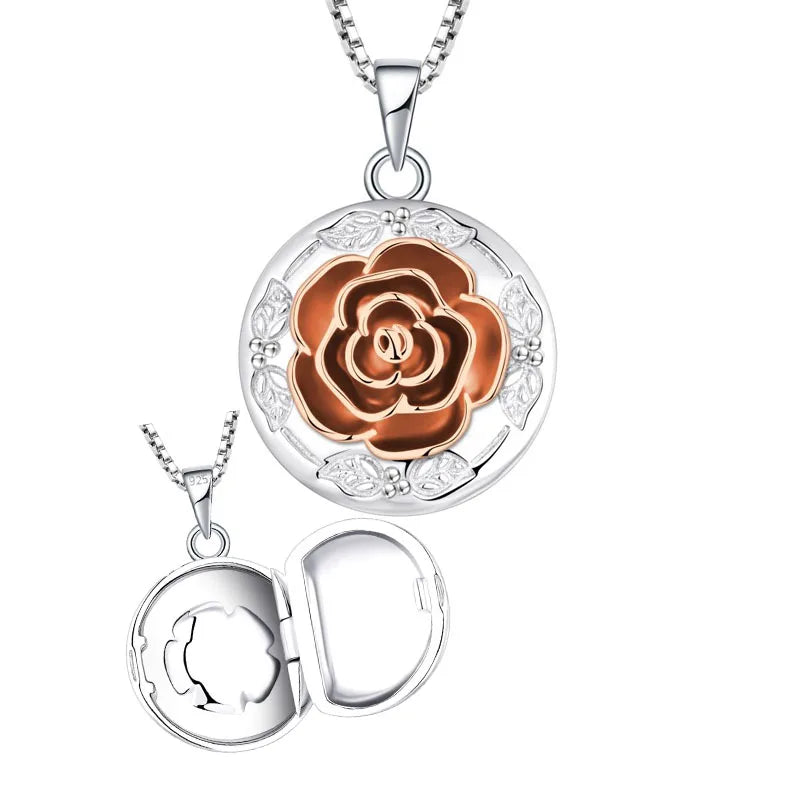 YH JEWELLERY S925 Sterling Silver Flower Necklace Engraved Always in My Heart Photo Stone Pearl Locket Pendant