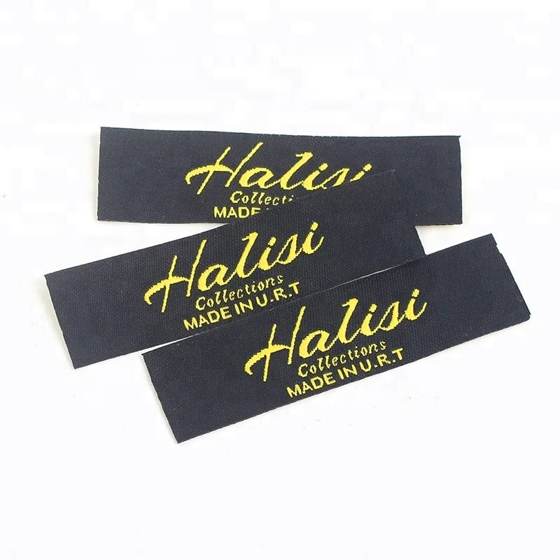 Wholesale Custom Brand Name Logo Polyester Black Woven Labels for T-shirts