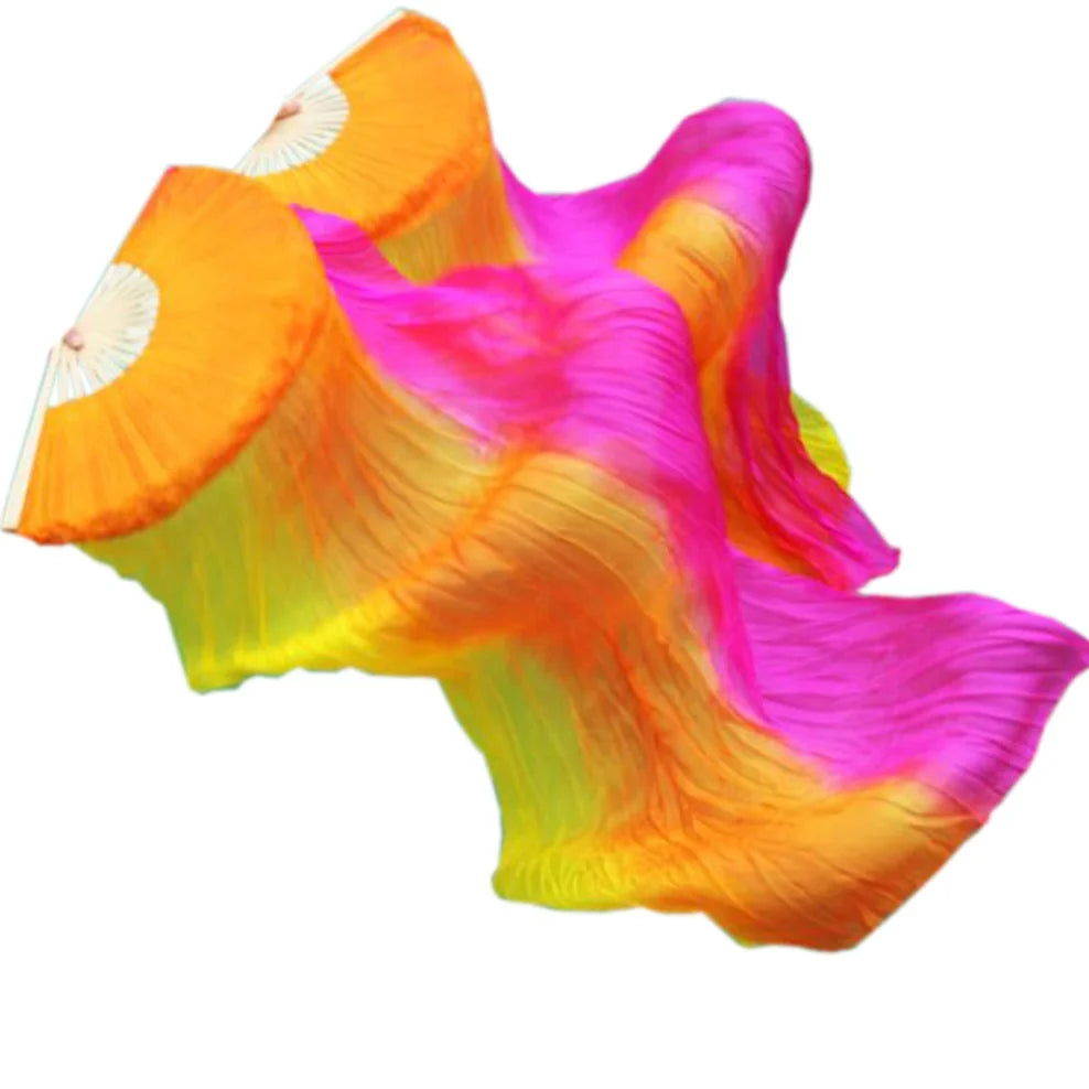Unique Fuchsia Fire Color Long Bamboo Silk Fans for Dance Lesson Exercise Training Dancewear