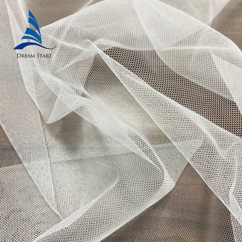 120\" Transparent Tulle Fabric with Embroidered Tulips Strong Wedding Mesh for Bridal Veil Dresses