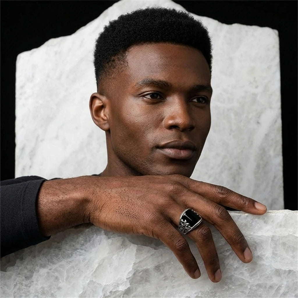 New Handmade Paint Embossed Pattern Black Wholesale Vintage a Men Self Defense Stainless Steel Rings for Men Wholesale
