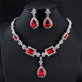Fashion Elegant Rhinestone Glass Crystal Female Sparkling Jewelry Necklace Earring Set for Women Wedding Blue Red and Grey Party
