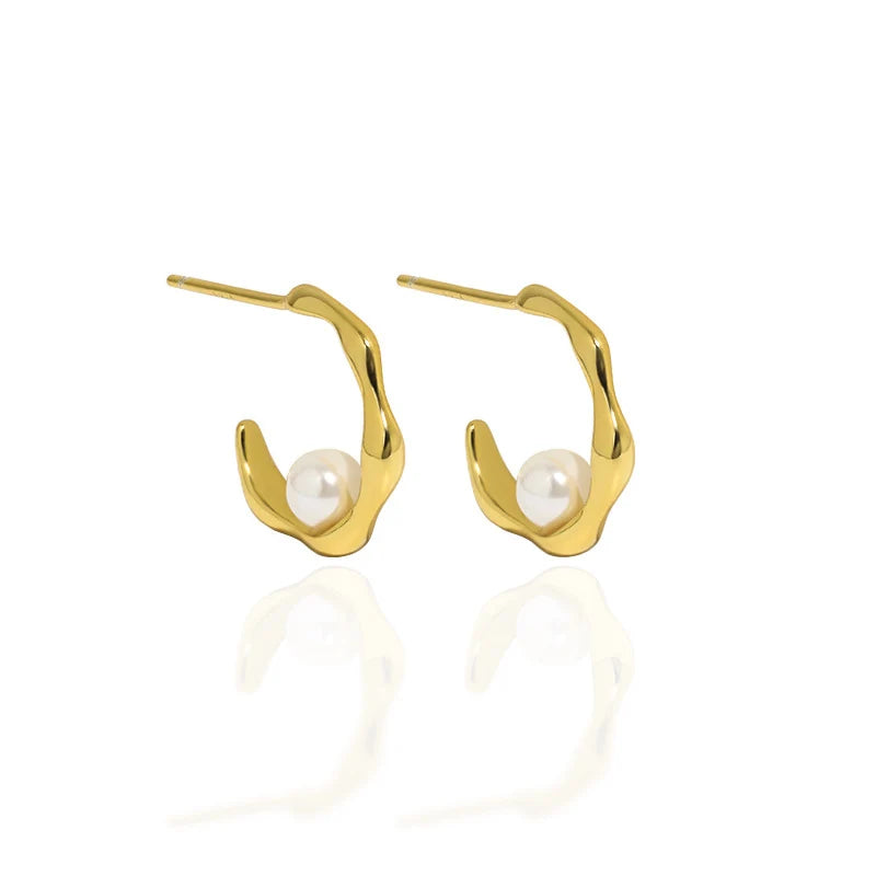 Minimalist Irregular C Shape S925 Sterling Silver Huggie Earrings Women's Trendy Gold Plated Jewelry for Parties Anniversaries