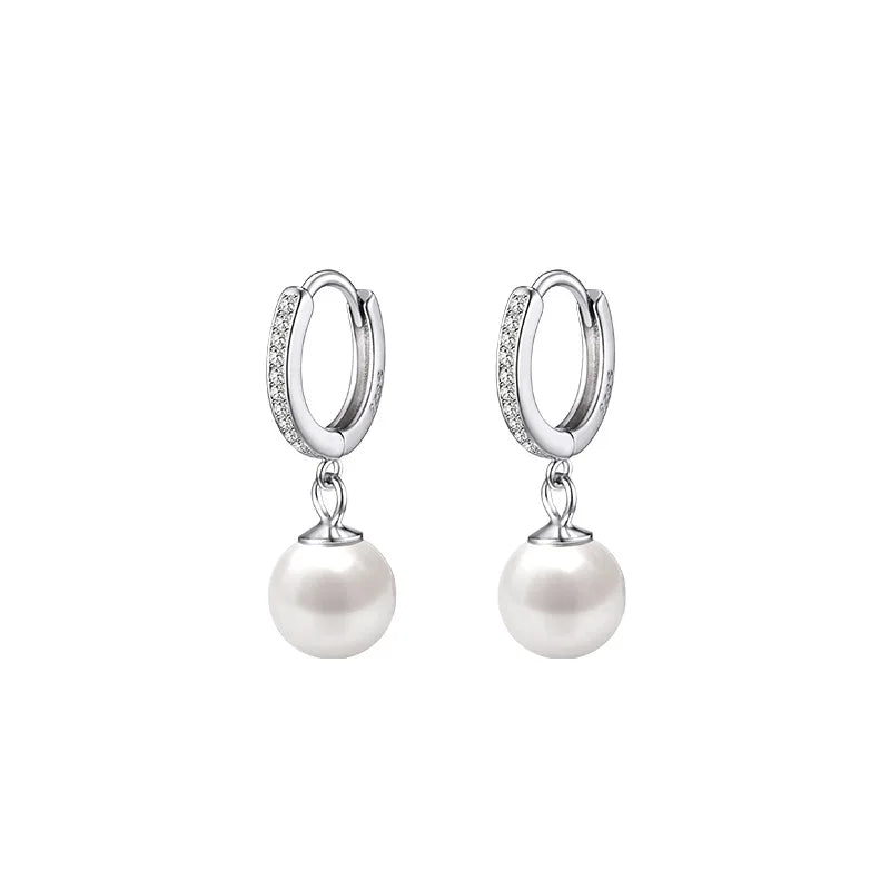Wholesale 925 Silver  Pearl  Hoop Earrings Simple Temperament Exquisite Hot Female Fashion Jewelry Gift