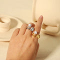2024 Latest Models 18K Gold/Sliver Plated Stainless Steel Pearl Ball Waterproof Open Rings for Women