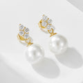 Korean Fashion S925 Sterling Silver Pearl Earrings Fine Jewelry Gold Plated Micro-Inlaid Zircon Temperament Earrings for Women