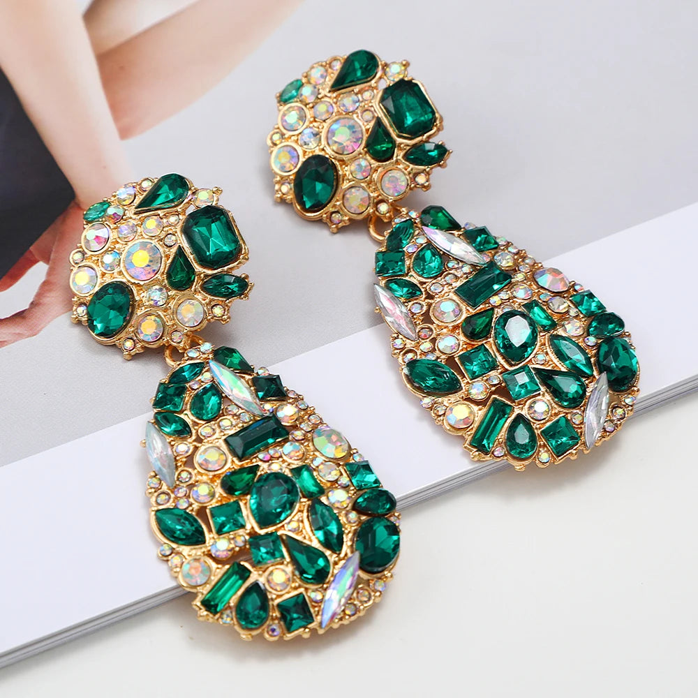 2023 New Arrivals Vintage Teardrop Big Dangle Drop Earrings for Women Luxury Colorful Crystal Water Drop Diamond Earrings Women