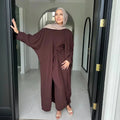 LM104 Modest Floor-Length Dress for Dubai Females in Middle East Elegant Muslim Two-piece Set Robe Twist Waist Fashionable Solid