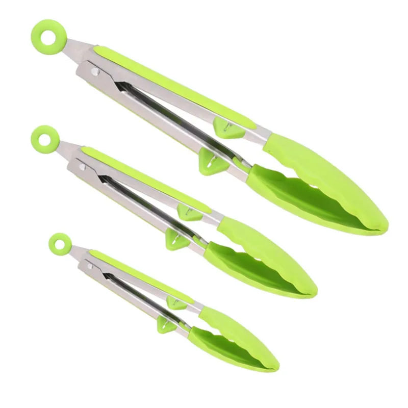7 9 12 Inch Stainless Steel & Silicone Kitchen Tongs Set with Locking Mechanism and BBQ Cooking Tips for Home Kitchen Use