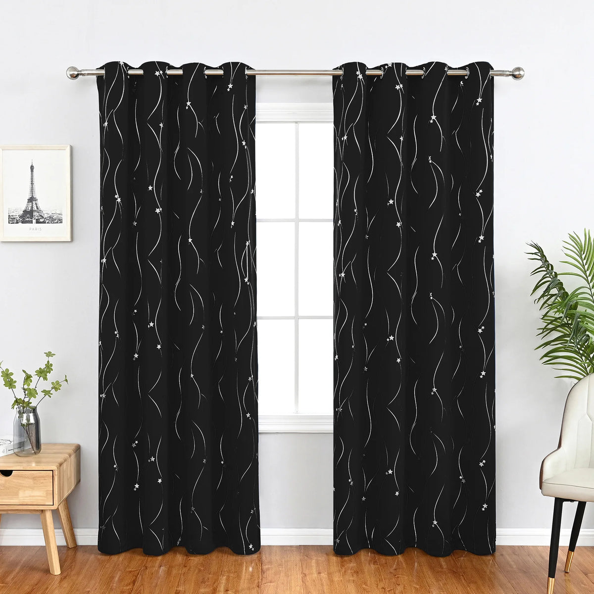 Wholesale Star Striped Foil Printed Thermal Blackout Curtains Black Out Window Valances for Bedroom & Living Room MegaBDM