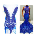 Handmade Sew on Blue Neckline Crystal Bodice Panel Diamond Rhinestone Applique for Dress