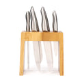 New J&J 8-Piece Hollow Handle Stainless Steel Kitchen Knife Set with Ambidextrous Design and White Oak Wood & Acrylic Block