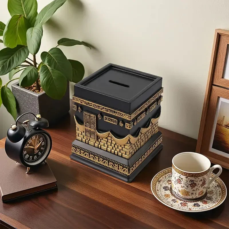 Ornate Kaaba Resin Piggy Bank Islamic Artistic Design Hand-painted Home Decorative Indoor Statues Souvenir Art