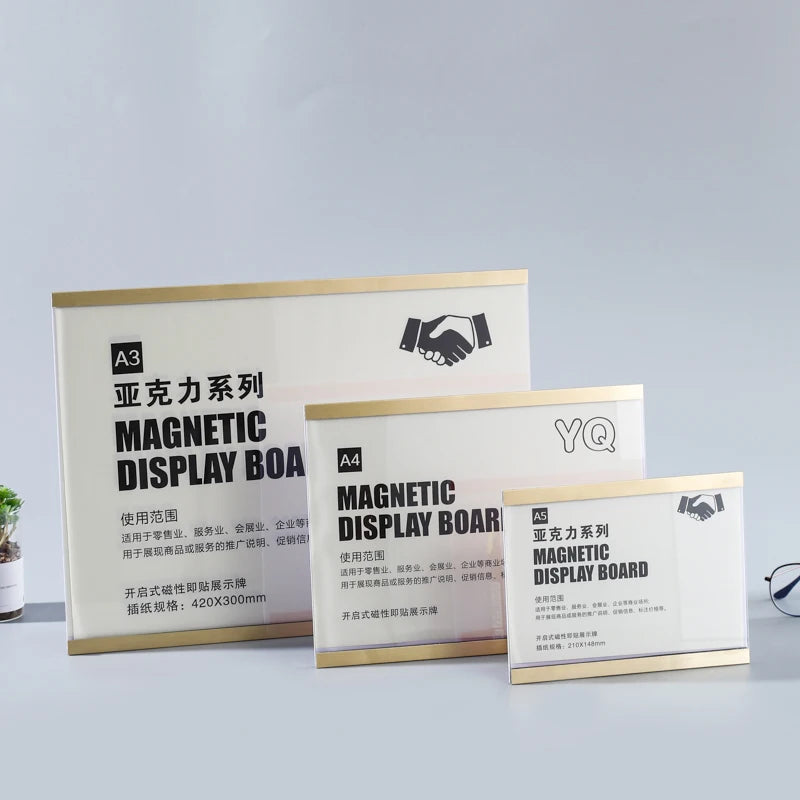 A4 Wall Mounted Aluminum Horizontal Sign Holder Self-Adhesive Magnetic Paper Holder for Office Store Supermarket for Warehousing